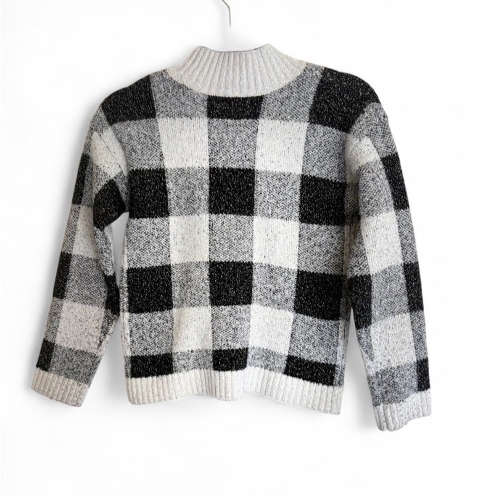 Cat & Jack Black White Plaid Check Mock Neck Sweater | Kids 10/12 - Picture 3 of 8